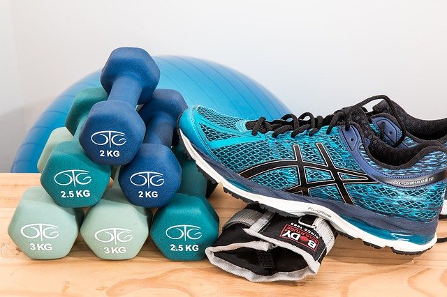 a range of weights, trainer, balance ball